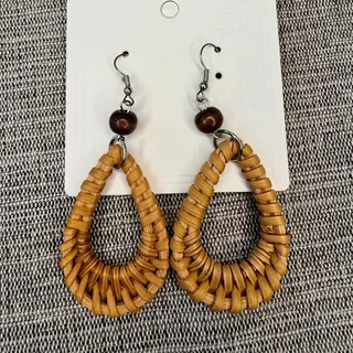 Photo of Brown Tear Drop Rattan Woven Earrings Teardrop Earrings Boho Accessories