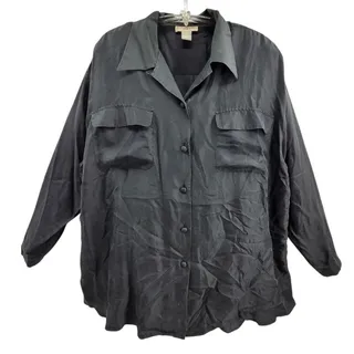 Photo of Adrianna Jordan Silk Blouse Black Vintage Plus Size 22 Button Up