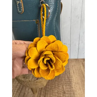 Photo of Leather Yellow Flower Purse Charm Genuine Leather Rose Bag Charm NEW FAST SHIP