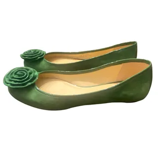 Photo of Talbots Green Suede Rosette Ballet Flats 8 AA Narrow Leather Flower Trim Classic