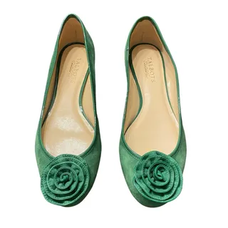 Photo of Talbots Green Suede Rosette Ballet Flats 8 AA Narrow Leather Flower Trim Classic