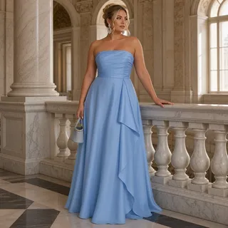 Photo of Donna Karan New York Light Blue Ruched Strapless Floor‑Length Gown  Size 16  NWT
