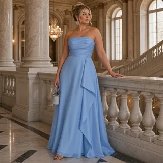 Photo of Donna Karan New York Light Blue Ruched Strapless Floor‑Length Gown  Size 16  NWT