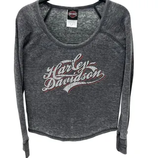Photo of Harley Davidson Women's LG Gray Thermal Waffle Knit Long Sleeve Scoop Neck Shirt
