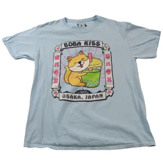 Photo of Boba Kiss IML Shirt Mens Medium Blue Osaka Japan Boba Tea Dog Anime Graphic 1556