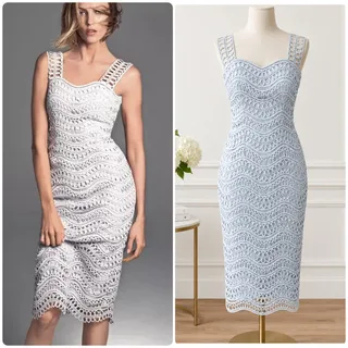 Photo of Lela Rose Wave Lace Wide-Strap Sheath Silk Dress Sz 4