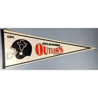Photo of Vintage Oklahoma Outlaws USFL Pennant Rare 1982 / 1983 Football Banner Felt
