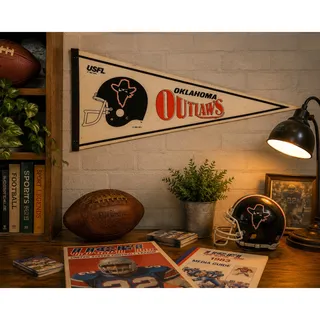 Photo of Vintage Oklahoma Outlaws USFL Pennant Rare 1982 / 1983 Football Banner Felt