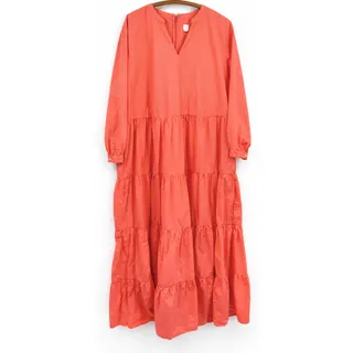 Photo of Gap Dress Womens XXL Tall Coral Orange Tiered Maxi Long Sleeve Cotton Pockets