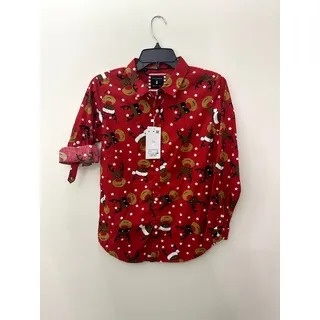 Photo of Cactus Boys Red Reindeer Roll Tab Button Down Shirt 9/10 NWT