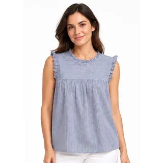 Photo of J.Crew Blue White Striped Ruffle Sleeveless Blouse EUC Size 0