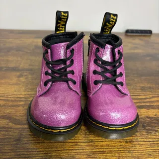 Photo of Dr Martens Size 4 Infant 1460 Glitter Ankle Boots Pink Sparkle Side Zip Combat