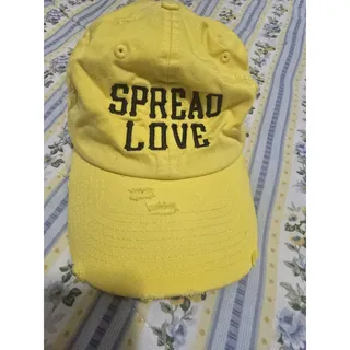 Photo of Kbethos Vintage Hat Cap Yellow Embroidered Spread Love Distressed Adjustable