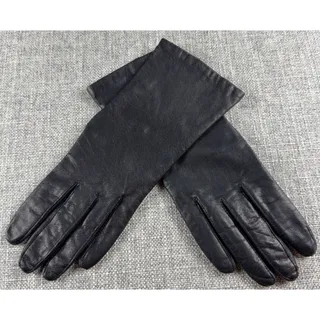 Photo of Vintage Aris RN 35548 Black Genuine Leather Gloves Womens 7.5 Lined