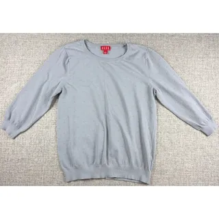 Photo of ELLE Womens L Gray Blue Swiss Dot Textured Crewneck Pullover Sweater