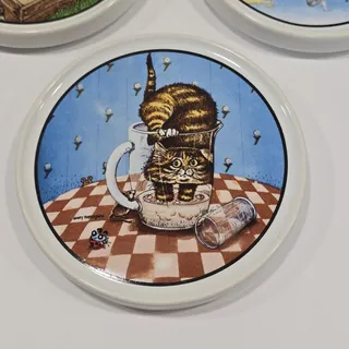 Photo of 3 Gary Patterson Cat Comic Strip Ceramic Coasters Home Decor Plate Wall Idea