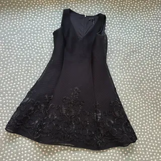 Photo of DKNY Black Tulle Embroidered Floral Mesh Fit & Flare Cocktail Dress Sz 12