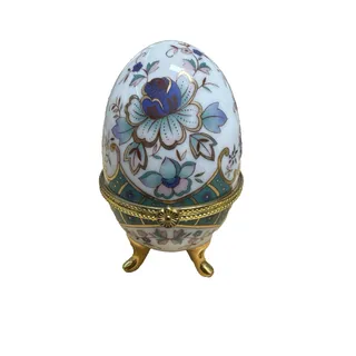 Photo of Egg Shaped Porcelain Multi Color Flower Floral Hinged Footed Trinket Box 4”