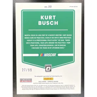 Photo of 2022 Panini Donruss Kurt Busch #22 Optic Signatures Holo 27/99 Auto