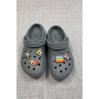 Photo of Crocs Classic Lined Clogs Gray M6 W8 Unisex Fleece Shoes w/ 5 Charms