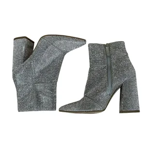 Photo of Steve Madden NOLA Boots Women 7.5 Silver Rhinestone Pointed Toe Block Heel Party