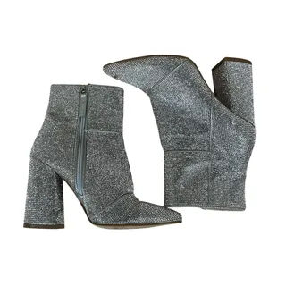 Photo of Steve Madden NOLA Boots Women 7.5 Silver Rhinestone Pointed Toe Block Heel Party