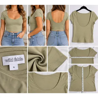 Photo of Wild Fable Beige Low Scoop Back Short Sleeve Top XL Stretchy NWT Target
