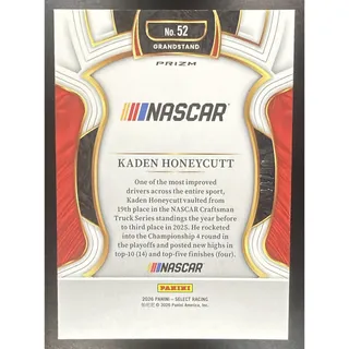 Photo of 2026 Panini Select NASCAR Kaden Honeycutt #52 Set - Grandstand White Prizms /99