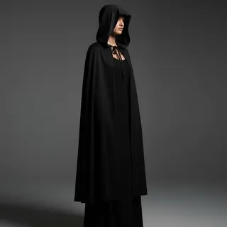 Photo of Black Hooded Cloak Cape-Unisex Adult-Gothic-Witch-Vampire-Halloween-Cosplay-OS