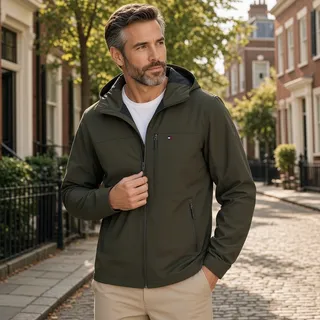 Photo of Tommy Hilfiger Men’s Softshell Rain Hoodie – Olive – Size XL – NWT (34-0015)