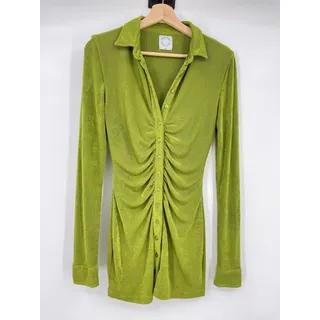 Photo of With Jean | Andy Dress Green Ruched Front Slinky Shirt Dress XS