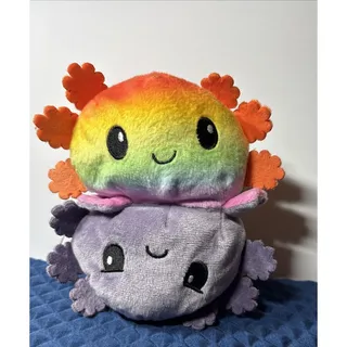 Photo of TeeTurtle Reversible Axolotl Plush - 7" - Rainbow Happy Gray Angry Mood Toy VTG