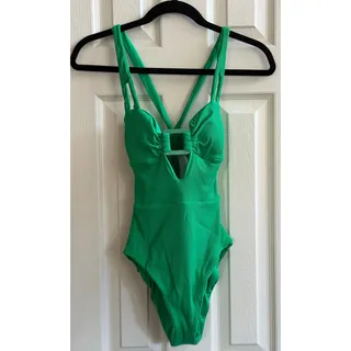 Photo of Becca by Rebecca Modern Edge One Piece Swimsuit Plunge Neck Verde Small