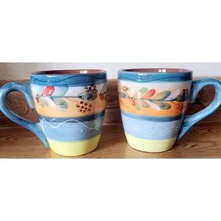 Photo of 2 Gibson Elite Coffee Mug Cups Floral Speckled Design 12 Oz Vintage Set 3 3/4"