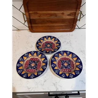 Photo of Pier 1 Vizcaya collection rimmed soup/pasta bowl medallion blue red yellow x6 