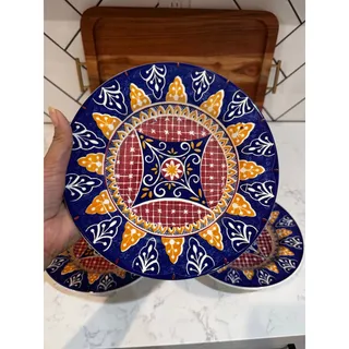 Photo of Pier 1 Vizcaya collection rimmed soup/pasta bowl medallion blue red yellow x6 