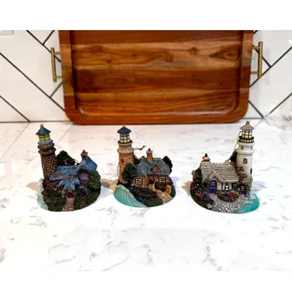 Photo of Thomas Kinkade Illuminated Lighthouse Christmas ornaments coastal cottage 2001 