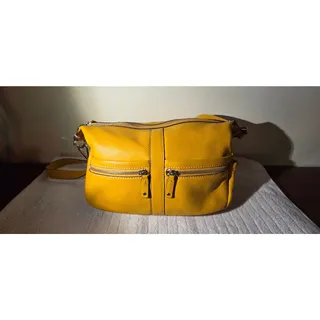 Photo of Tignanello Mustard Yellow Pebbled Leather Crossbody Shoulder Bag Multi Pocket