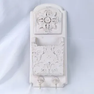 Photo of Unbranded Distressed White Wall Mount Mail Holder Key Hooks Shabby Chic Rustic