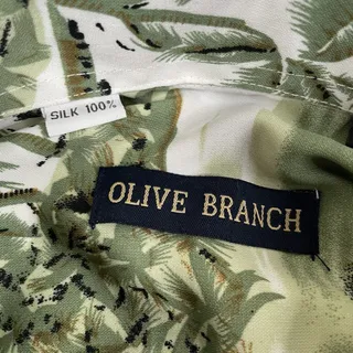 Photo of Olive Branch Tropical Shirt Men's XL Graphic Island Pattern Short Sleeve Silk