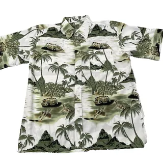 Photo of Olive Branch Tropical Shirt Men's XL Graphic Island Pattern Short Sleeve Silk
