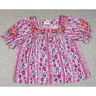 Photo of Savanna Jane Top Womens 2X Pink Embroidered Boho Tunic Blouse Plus Size