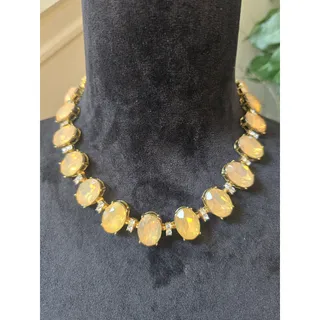 Photo of Ella Gold Tone Yellow Faceted Oval Stone Statement Necklace And Earring Set