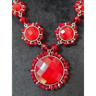 Photo of Silver Tone Red Rhinestone Bib Statement Necklace