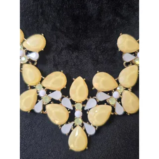 Photo of Gold Tone Yellow Teardrop Rhinestone Bib Statement Necklace