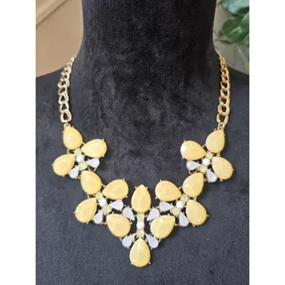 Photo of Gold Tone Yellow Teardrop Rhinestone Bib Statement Necklace