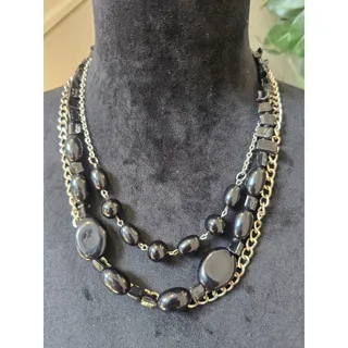 Photo of Black Gray Multi Strand Chain Beaded Statement Necklace