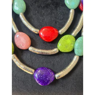 Photo of Multicolor Oval Stone Multi Strand Statement Necklace