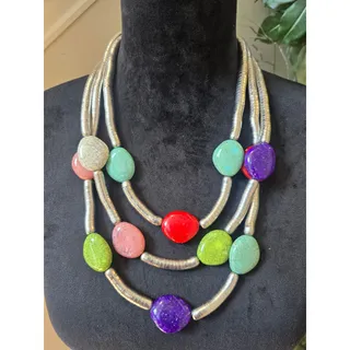 Photo of Multicolor Oval Stone Multi Strand Statement Necklace