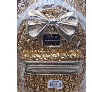 Photo of Loungefly Disney Minnie Mouse Gold Sequin Mini Backpack WDBK0646 New